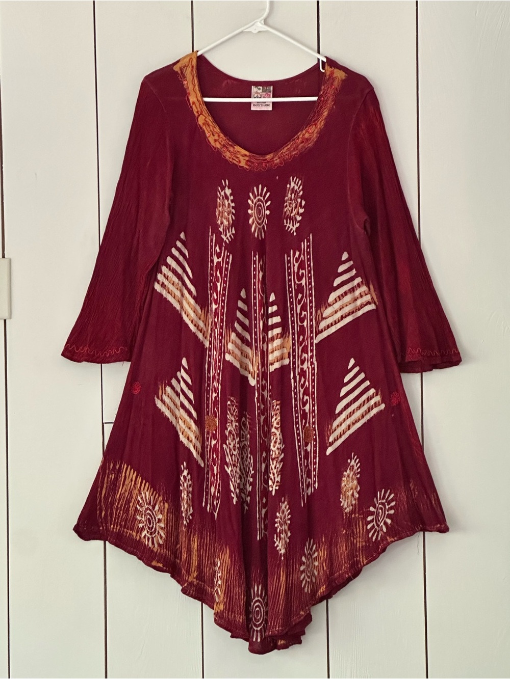 India Boutique Boho Free Size Dress Beach Cover Up Burgundy Red